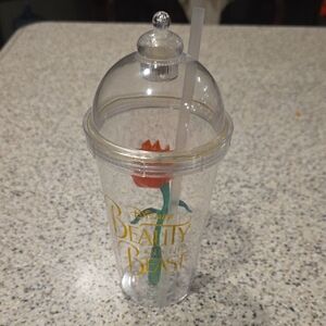 Disney Beauty and the Beast Clear Tumbler with Red Rose